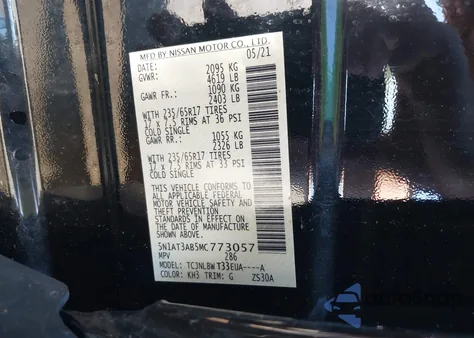 2021 Nissan Rogue S Intelligent Awd из США, поврежденный, VIN 5N1AT3AB5MC773057